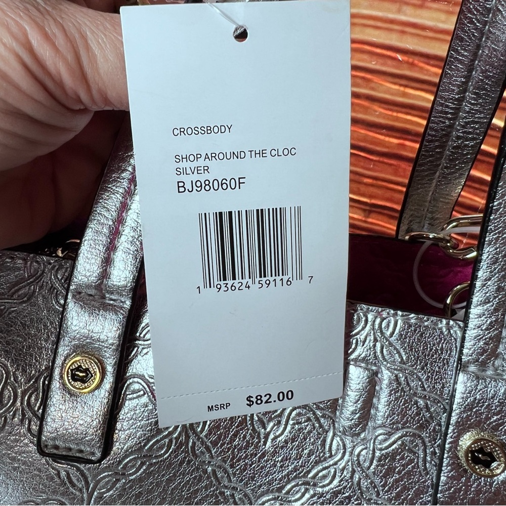 NWT Betsey Johnson Shop Around The Clock Tote, Silver, Heart Logo, Crossbody - Picture 7 of 16